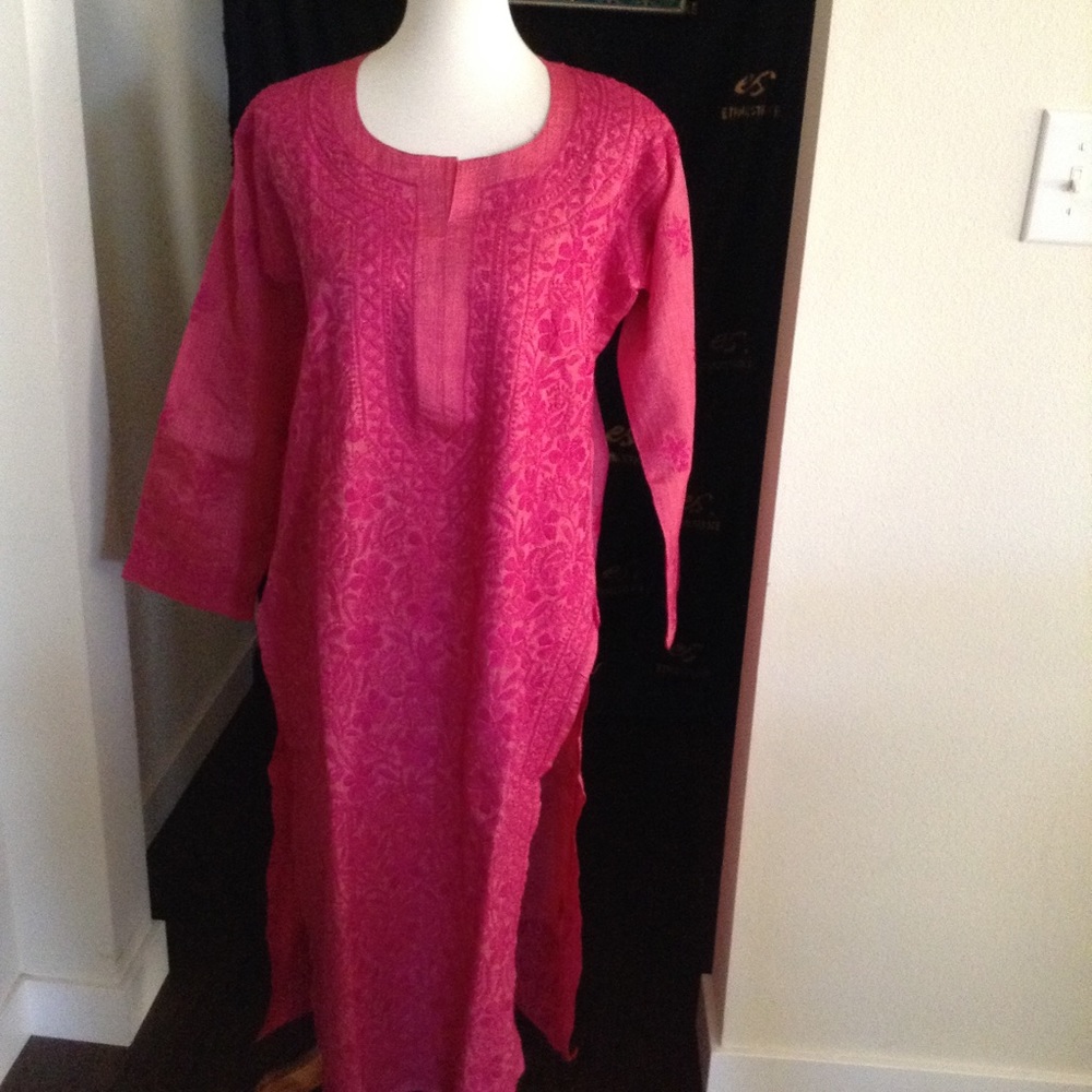 Pink soft silk Lucknowi kurta